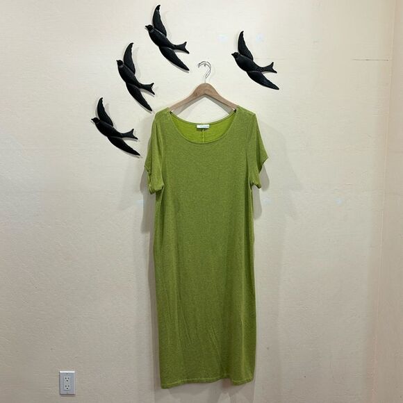 Bryn Walker French Terry Short Sleeve Lagenlook Midi / Maxi Dress ~ Green ~ L - Picture 1 of 9